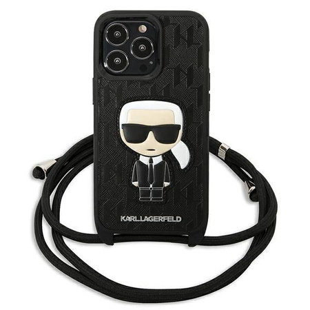 Karl Lagerfeld Monogram Leather Patch and Cord Iconik - Etui iPhone 13 Pro (KLHCP13LCMNIPK)