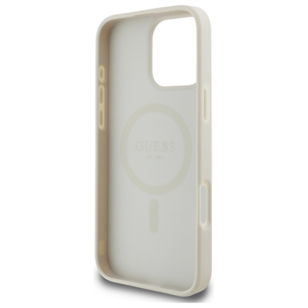 Guess Grained Ring MagSafe - Etui iPhone 16 Pro Max (beżowy) (GUHMP16XPGHSMME)
