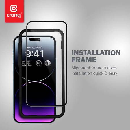 Crong Anti-Bacterial 3D Armour Glass - Szkło hartowane 9H na cały ekran iPhone 14 Pro Max + ramka instalacyjna (CRG-AB3DAG-IP14PM)