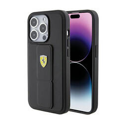 Ferrari Grip Stand Metal Logo - Etui iPhone 15 Pro (czarny) (FEHCP15LGSPSIK)
