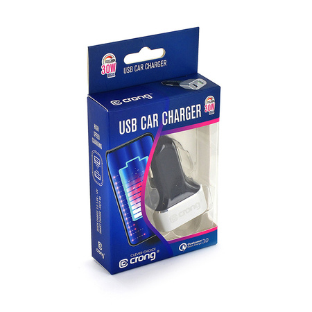 Crong Power Car Charger 30W - Ładowarka samochodowa USB QuickCharge 3.0 + USB 2.4A (aluminium) (CRG-PWRC-USB30-ALU)