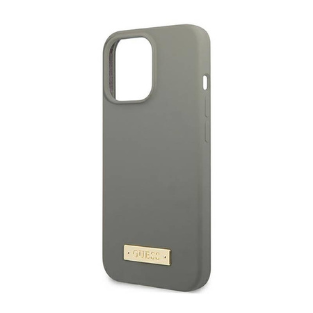 Guess Silicone Logo Plate MagSafe - Etui iPhone 13 Pro Max (szary) (GUHMP13XSPLG)