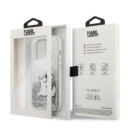 Karl Lagerfeld Liquid Glitter Choupette Fun - Etui iPhone 13 Pro Max (srebrny) (KLHCP13XGCFS)