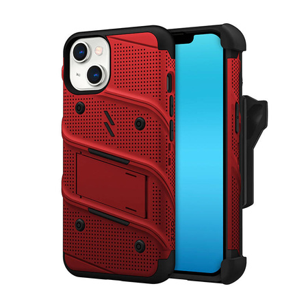 ZIZO BOLT Series - Pancerne etui iPhone 14 ze szkłem 9H na ekran + uchwyt z podstawką (czerwony) (BOLT-IPH14-RDBK)