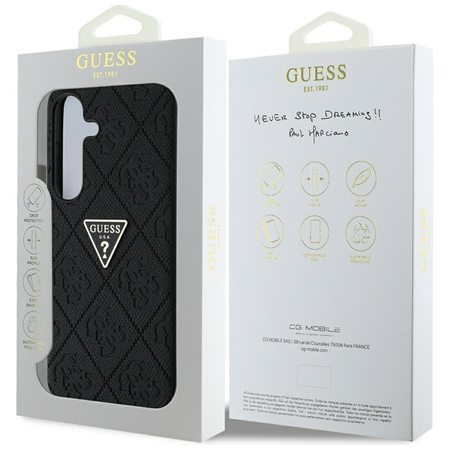 Guess Hot Stamp 4G Pattern Triangle Metal Logo - Etui do Samsung Galaxy S25 (czarny) (GUHCS25SPGP4STRK)