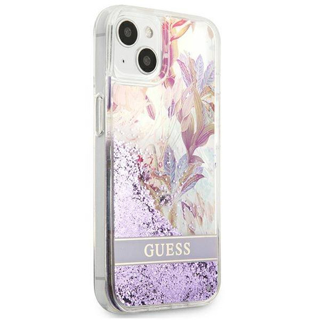 Guess Liquid Glitter Flower – Etui iPhone 13 mini (fioletowy) (GUHCP13SLFLSU)