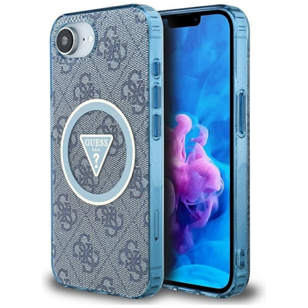 Guess IML Metal Glitter 4G Circle Triangle MagSafe - Etui do iPhone 16e (niebieski) (GUHMPSE4HG4PRTGB)