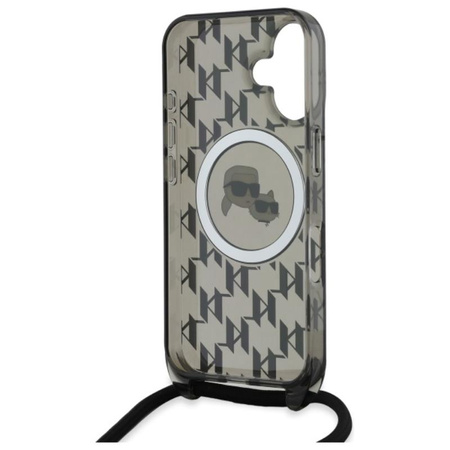 Karl Lagerfeld IML Crossbody Monogram Karl & Choupette Head MagSafe - Etui iPhone 16 (czarny) (KLHMP16SHCKCKLCK)