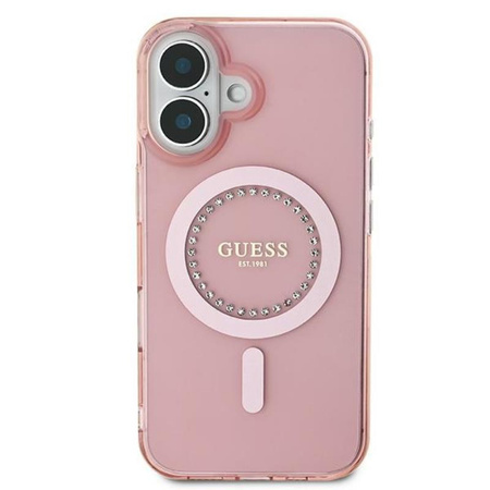 Guess IML Rhinestones MagSafe - Etui iPhone 16 (różowy) (GUHMP16SPFTDTEP)