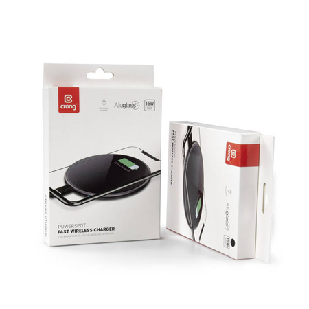 Crong PowerSpot Fast Wireless Charger – Aluminiowa ładowarka bezprzewodowa Qi 15W USB-C z powłoką ze szkła hartowanego (Silver White) (CRG-PS15W-WHI)