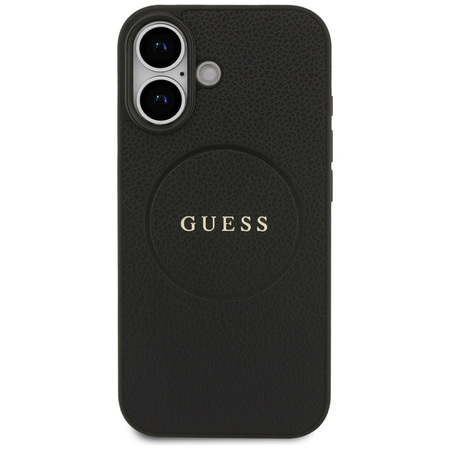 Guess Grained Ring MagSafe - Etui iPhone 17 (czarny) (GUHMP17SPGHSMMK)