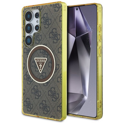 Guess 4G Glitter Triangle Buttons MagSafe - Etui do Samsung Galaxy S25 Ultra (brązowy) (GUHMS25LHG4PRTGW)