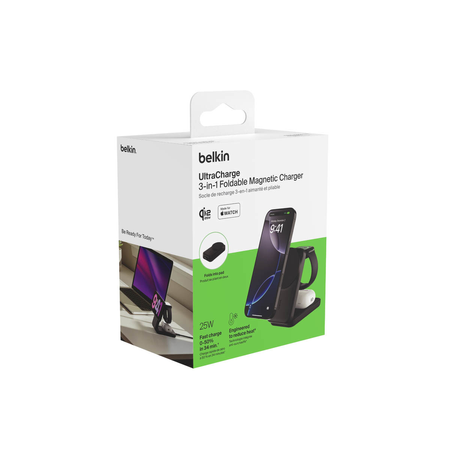 Belkin Ładowarka magnetyczna Qi2 25W, 3w1, składana, zasilacz 45W, czarna (WIZ036KQBK)