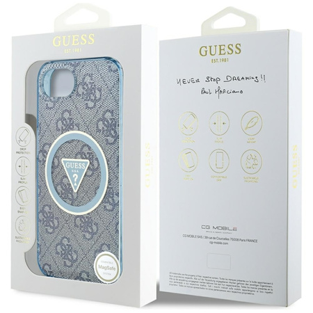 Guess IML Metal Glitter 4G Circle Triangle MagSafe - Etui do iPhone 16e (niebieski) (GUHMPSE4HG4PRTGB)