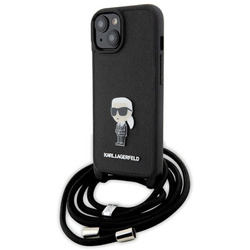 Karl Lagerfeld Crossbody Saffiano Monogram Ikonik Metal Pin - Etui iPhone 15 (czarny) (KLHCP15SSASKNPSK)