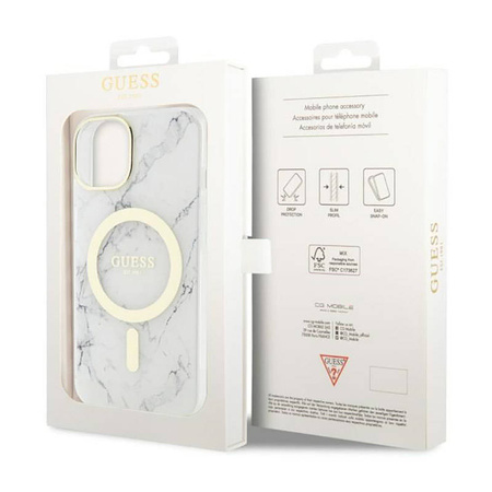 Guess Marble MagSafe - Etui iPhone 14 Plus (Biały) (GUHMP14MPCUMAH)
