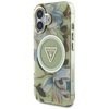 Guess Glitter Flowers Triangle Buttons MagSafe - Etui do iPhone 16 zielony (GUHMP16SHFLPEDN)