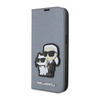 Karl Lagerfeld Booktype NFT Saffiano Karl & Choupette - Etui iPhone 14 Pro (Srebrny) (KLBKP14LSANKCPG)