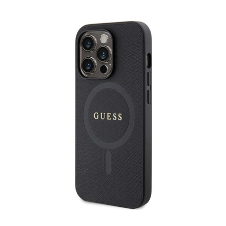 Guess Saffiano MagSafe - Etui iPhone 14 Pro (czarny) (GUHMP14LPSAHMCK)