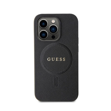 Guess Saffiano MagSafe - Etui iPhone 15 Pro (czarny) (GUHMP15LPSAHMCK)