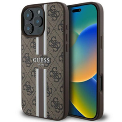 Guess 4G Printed Stripes MagSafe - Etui iPhone 16 Pro Max (brązowy) (GUHMP16XP4RPSW)