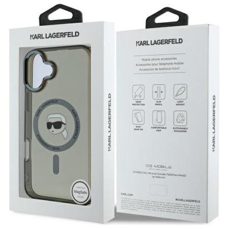 Karl Lagerfeld IML Metal Karl Head MagSafe - Etui iPhone 16 Plus (czarny) (KLHMP16MHLSKIK)