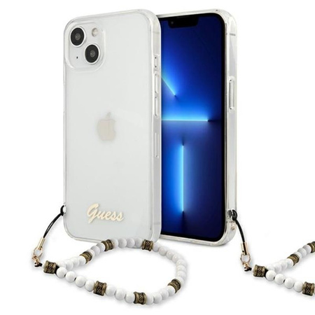 Guess White Pearl Strap - Etui iPhone 15 / 14 / 13 (przezroczysty) (GUHCP13MKPSWH)