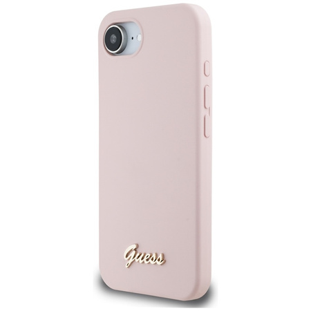 Guess Silicone Script Metal Logo MagSafe - Etui do iPhone 16e (różowy) (GUHMPSE4SMBSLP)