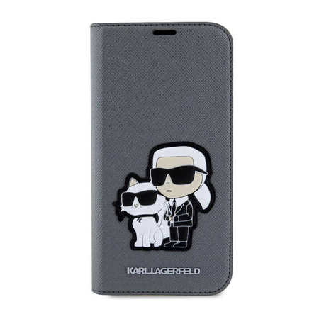 Karl Lagerfeld Booktype NFT Saffiano Karl & Choupette - Etui iPhone 14 (Srebrny) (KLBKP14SSANKCPG)