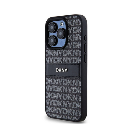 DKNY Leather Mono Stripe & Metal Logo - Etui iPhone 15 Pro Max (czarny) (DKHCP15XPRTHSLK)