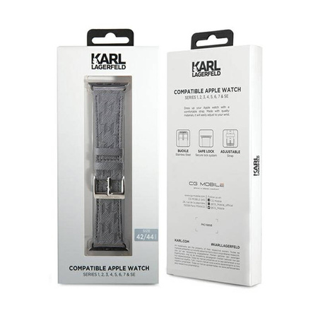 Karl Lagerfeld Saffiano Monogram - Pasek do Apple Watch 42/44/45/49 mm (srebrny) (KLAWLSAKLHPG)