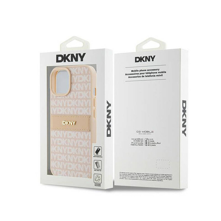 DKNY Leather Mono Stripe & Metal Logo - Etui iPhone 15 / 14 / 13 (różowy) (DKHCP15SPRTHSLP)