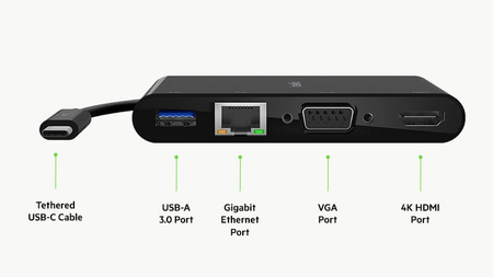 Belkin przejściówka Multiport M/F USB-C / HDMI, VGA, USB-A, Ethernet - czarny (AVC005BTBK)