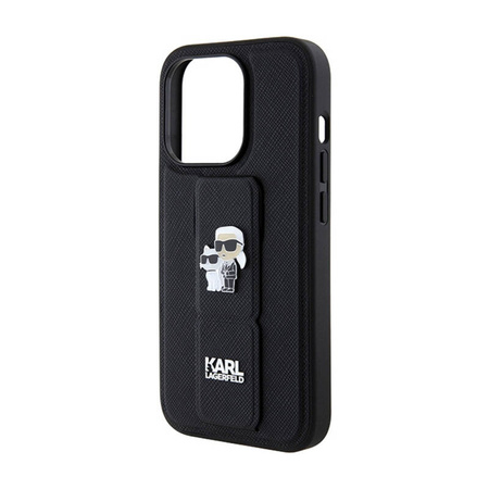 Karl Lagerfeld Gripstand Saffiano Karl & Choupette Pins - Etui iPhone 15 Pro Max (czarny) (KLHCP15XGSAKCPK)