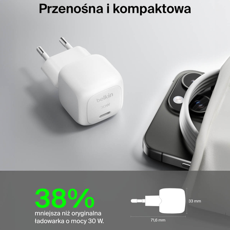 Belkin Ładowarka USB-C PD 30W, mała, biała (WCA008KQWH)