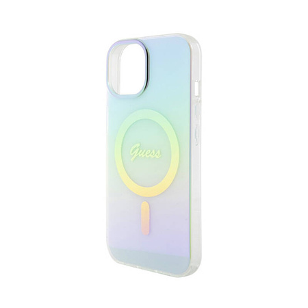Guess IML Iridescent MagSafe - Etui iPhone 15 (turkusowy) (GUHMP15SHITSQ)