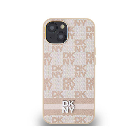 DKNY Leather Checkered Mono Pattern & Printed Stripes - Etui iPhone 15 Plus / 14 Plus (różowy) (DKHCP15MPCPTSSP)