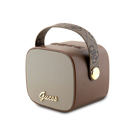 Guess Mini Bluetooth Speaker 4G Leather Script Logo with Strap - Głośnik Bluetooth V5.3 (brązowy) (GUWSB2P4SMW)