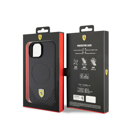 Ferrari Carbon Metal Logo MagSafe - Etui iPhone 15 (czarny) (FEHMP15SPTEK)