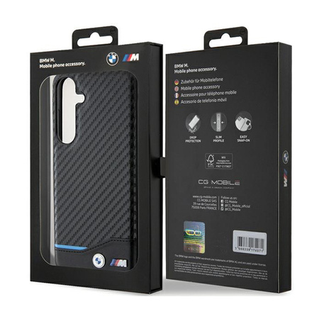 BMW Leather Carbon Blue Line - Etui Samsung Galaxy S24+ (czarny) (BMHCS24M22NBCK)