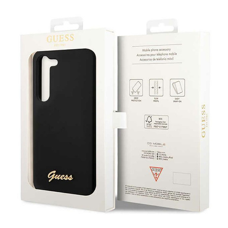 Guess Silicone Script Metal Logo - Etui Samsung Galaxy S23+ (czarny) (GUHCS23MSLSMK)