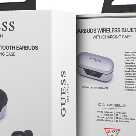 Guess True Wireless Earphones BT5.0 5H - Słuchawki TWS + etui ładujące (fioletowy) (GUTWST31EU)