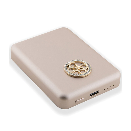 Guess 4G Strassed Metal Logo MagSafe - Power Bank indukcyjny 3000 mAh 5W MagSafe (złoty) (GUPBM3AL4DMD)