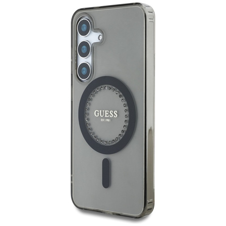 Guess Rhinestones Printed Classic Logo MagSafe - Etui do Samsung Galaxy S25 (czarny) (GUHMS25SPFTDTEK)