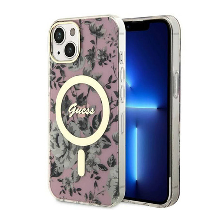 Guess Flower MagSafe - Etui iPhone 14 Plus (Różowy) (GUHMP14MHCFWSP)