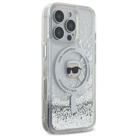 Karl Lagerfeld Liquid Glitter Karl Head MagSafe - Etui iPhone 16 Pro (przezroczysty) (KLHMP16LLGKISGH)