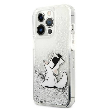 Karl Lagerfeld Liquid Glitter Choupette Fun - Etui iPhone 13 Pro Max (srebrny) (KLHCP13XGCFS)
