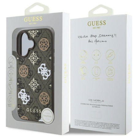 Guess Peony On 4G Background MagSafe - Etui iPhone 16 (brązowy) (GUHMP16SP4PWPW)