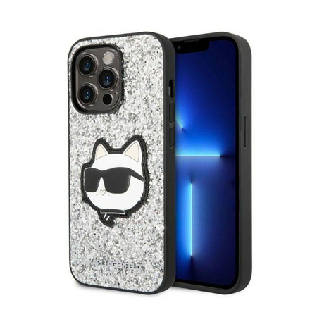 Karl Lagerfeld NFT Glitter Choupette Patch - Etui iPhone 14 Pro Max (srebrny) (KLHCP14XG2CPS)
