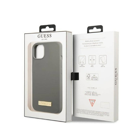 Guess Silicone Logo Plate MagSafe - Etui iPhone 13 (szary) (GUHMP13MSPLG)